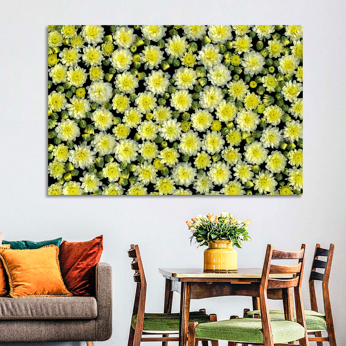 Yellow Chrysanthemum Bloom Pattern Wall Art