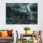 Tornado Over Destroyed City Skyline Wall Art