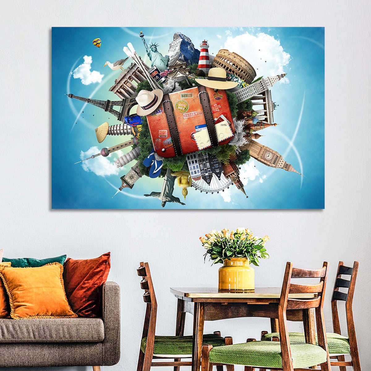 Suitcase and World Landmarks Montage Wall Art