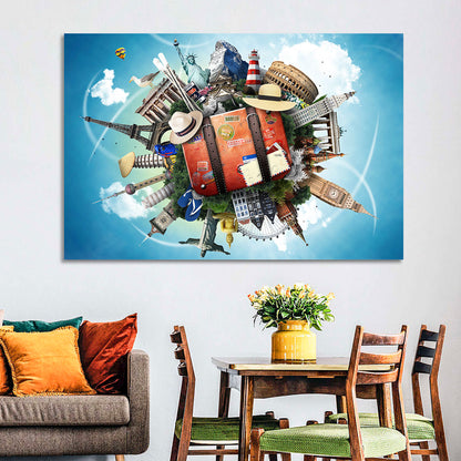 Suitcase and World Landmarks Montage Wall Art
