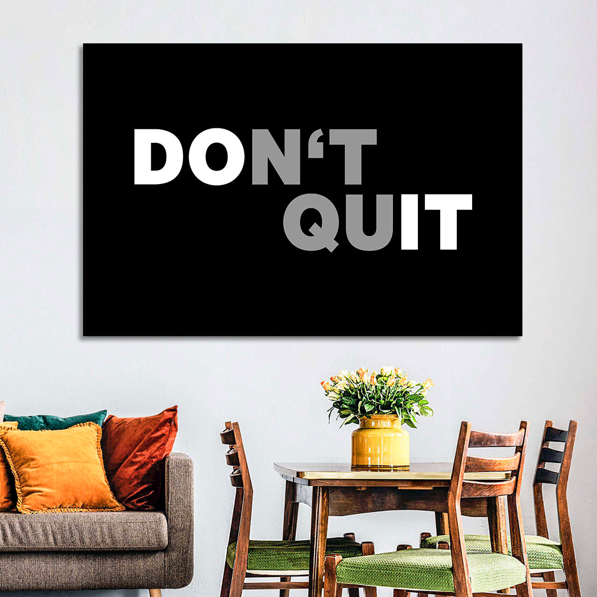 Don't Quit Minimalist Typography Wall Art in a room, landscape