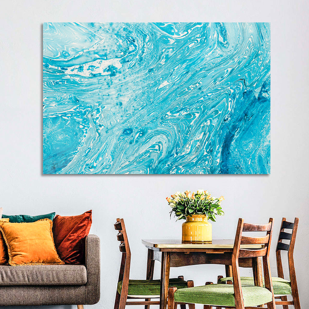 Cerulean Marbled Waves Wall Art