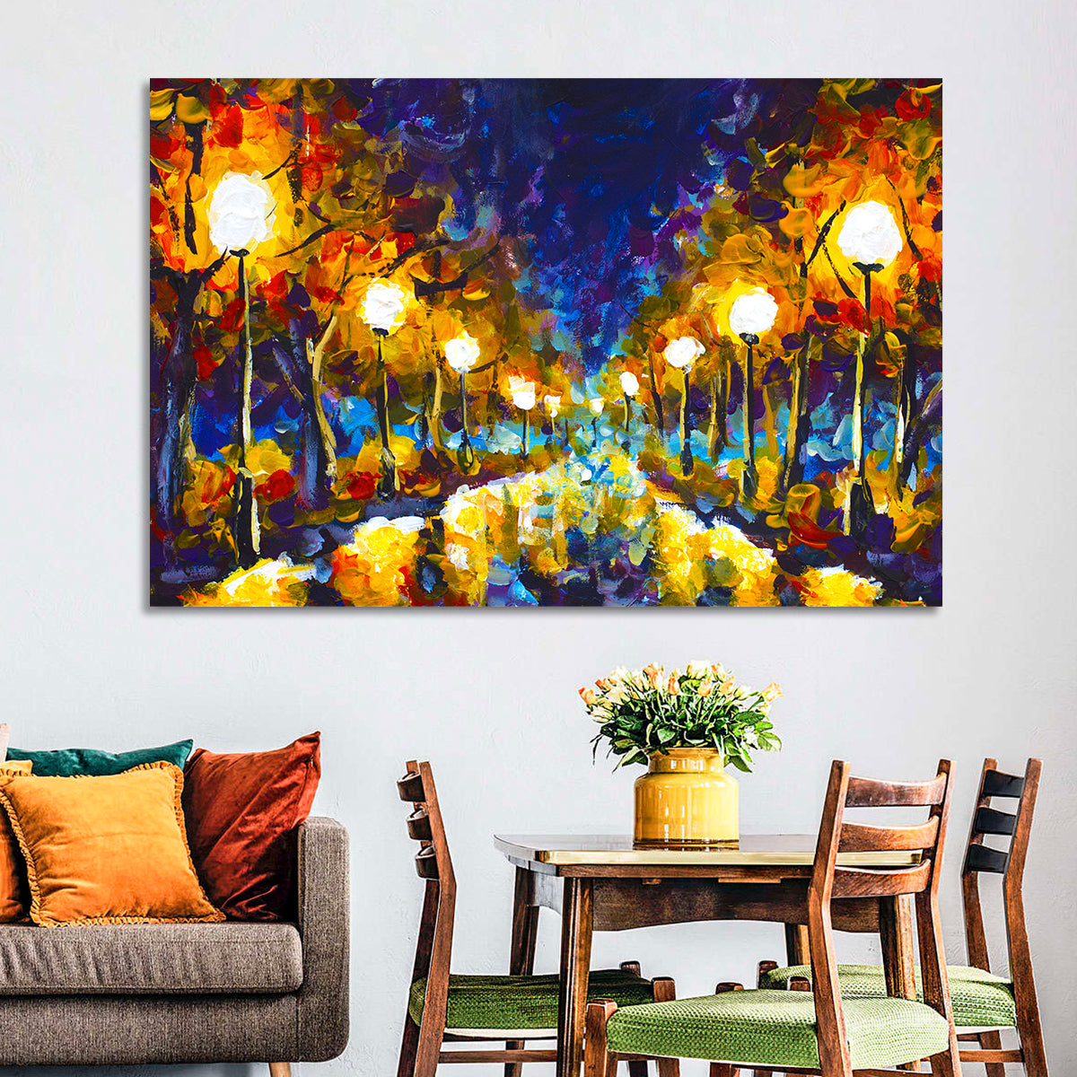 Autumn Evening Park Path Wall Art in a room, landscape