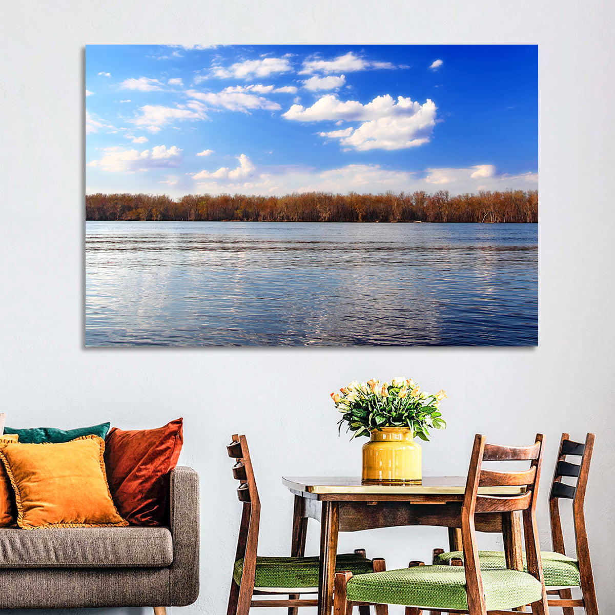 Andalusia Slough Autumn River Wall Art in a room, landscape