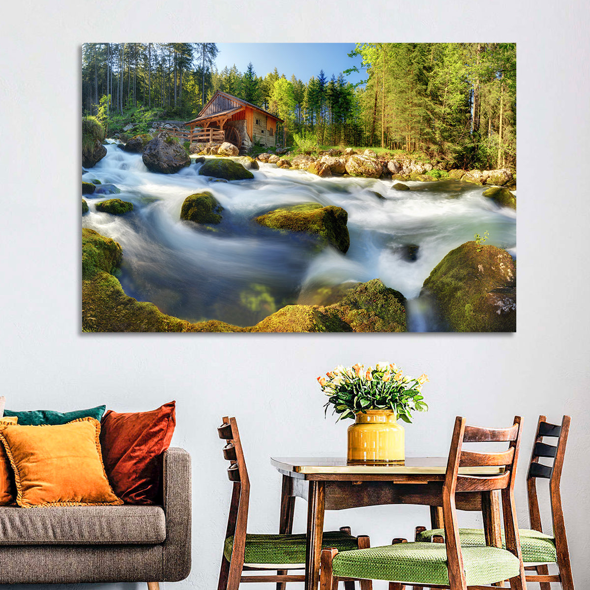 Salzburg Stream with Watermill Wall Art in a room, landscape
