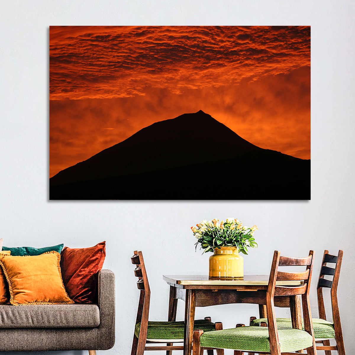 Pico Island Volcano Silhouette at Sunset Wall Art