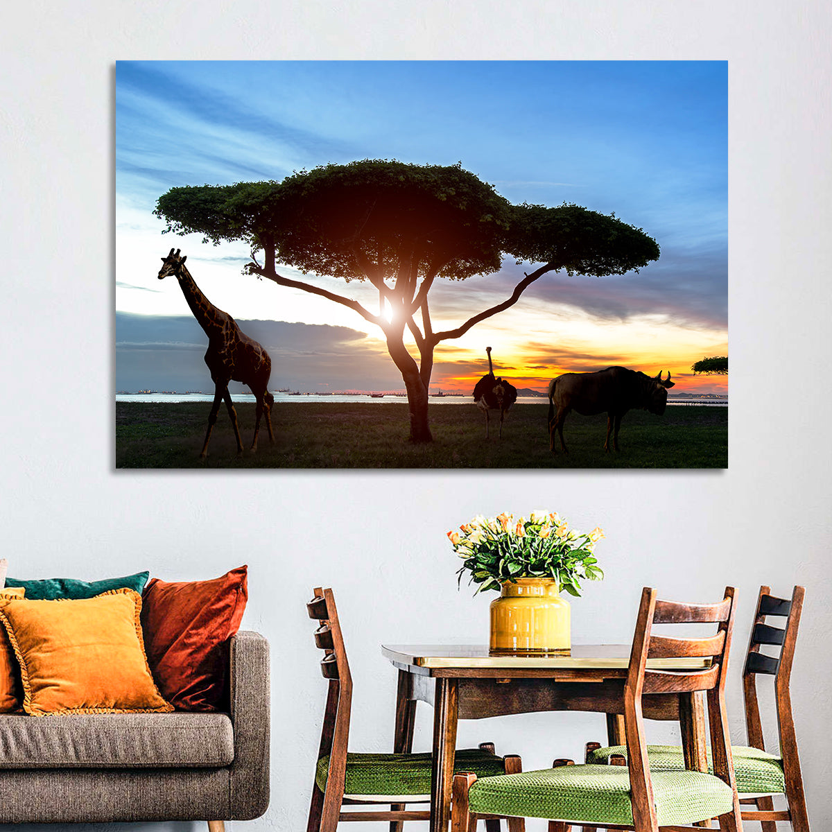 Savanna Silhouettes at Golden Hour Wall Art