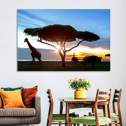 Savanna Silhouettes at Golden Hour Wall Art