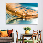 Golden Feather with Droplets Wall Art
