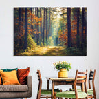 Sunlit Autumn Pine Forest Wall Art