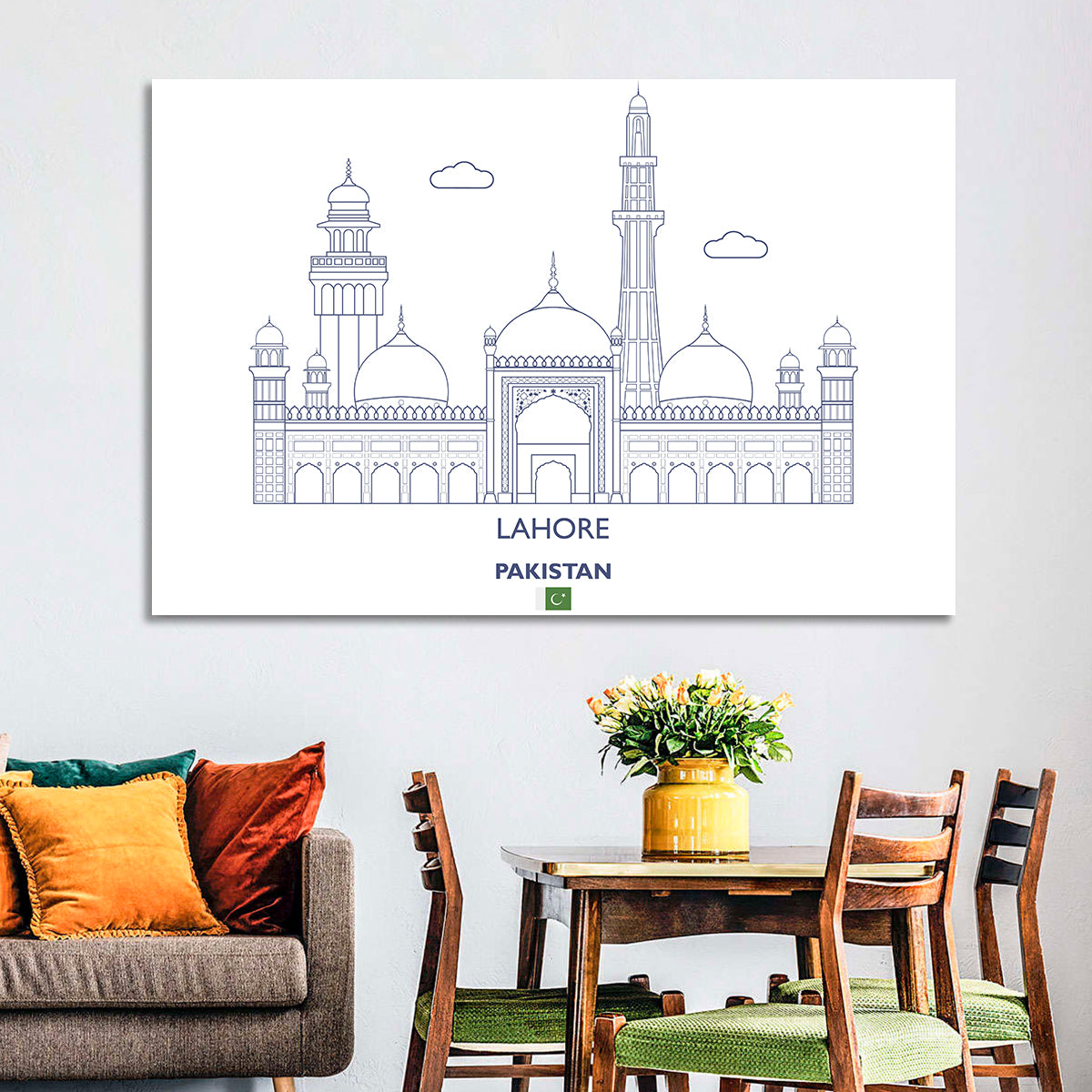 Lahore Skyline with Badshahi Mosque Wall Art in a room, landscape