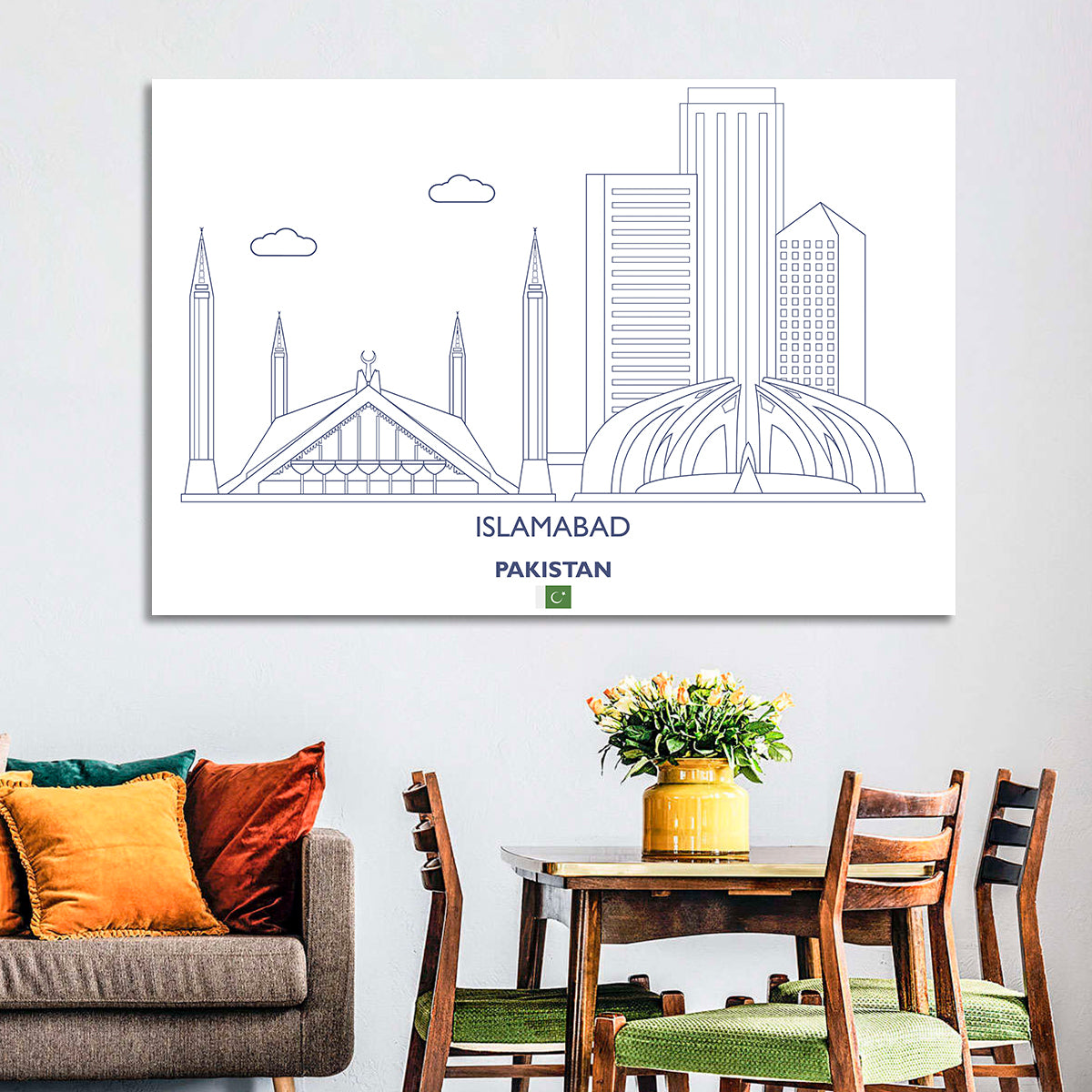 Islamabad Skyline Line Wall Art in a room, landscape