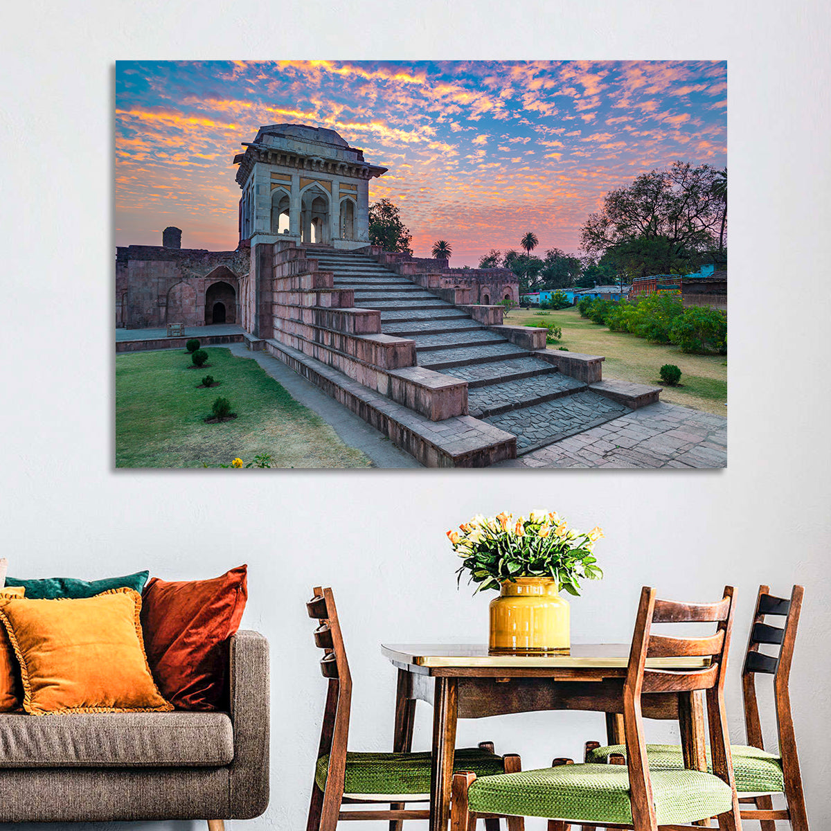 Jahaz Mahal Staircase at Sunset Wall Art in a room, landscape