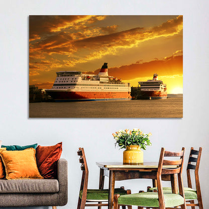 Red-hulled Cruise Ships at Dusk Wall Art