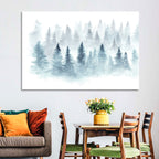Misty Pine Forest Watercolor Wall Art