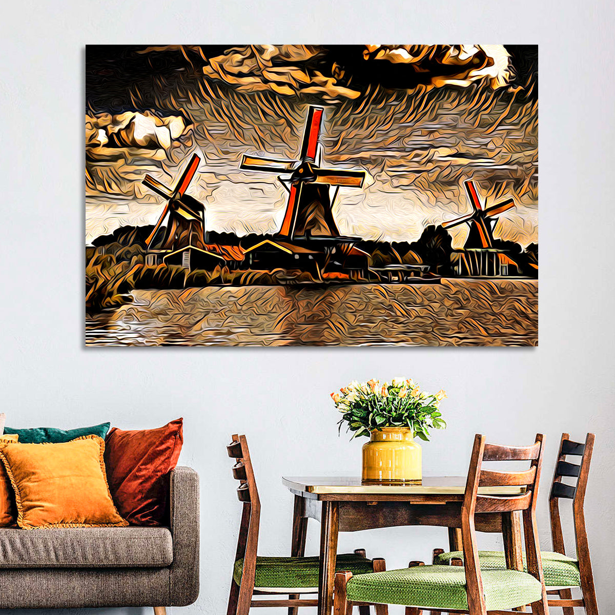 Retro Windmills at Sunset Wall Art