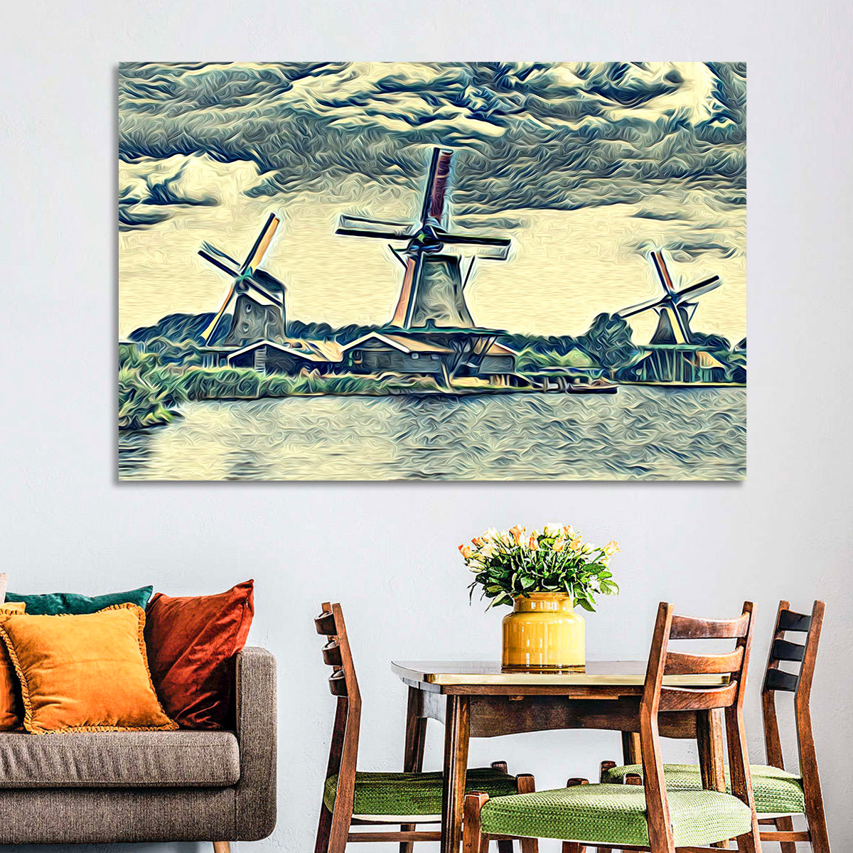 Three Vintage Windmills Wall Art