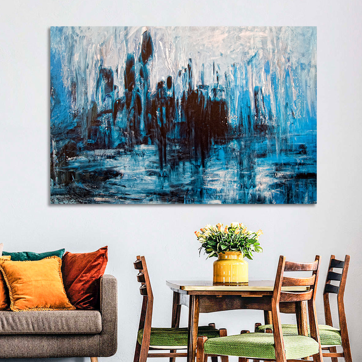 Rainy Abstract Skyline Reflection Wall Art