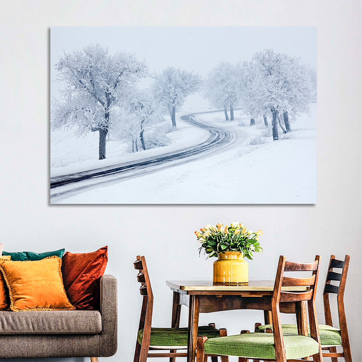 Misty Winter S-curve Road Wall Art