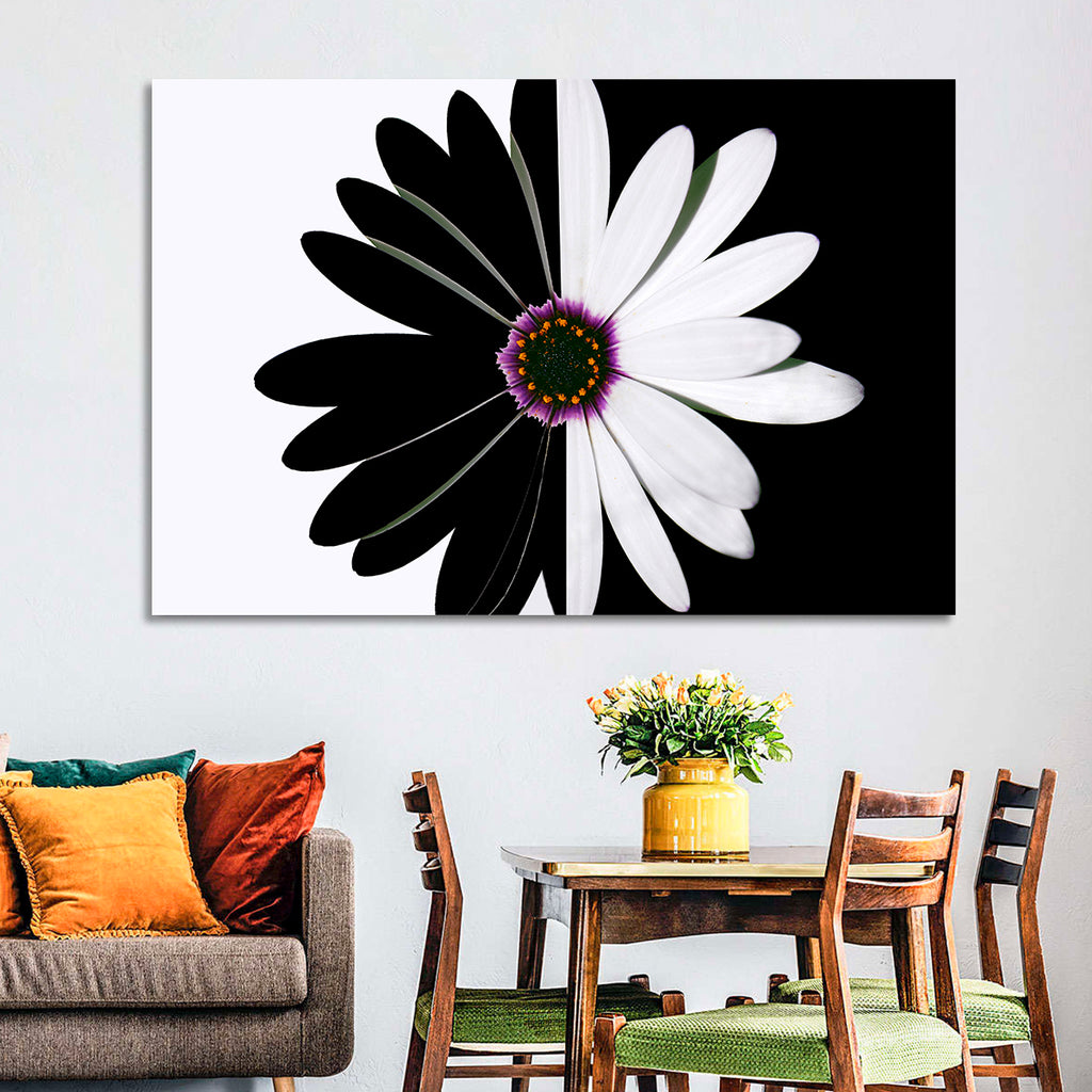 Black and White Daisy with Purple Ring Wall Art
