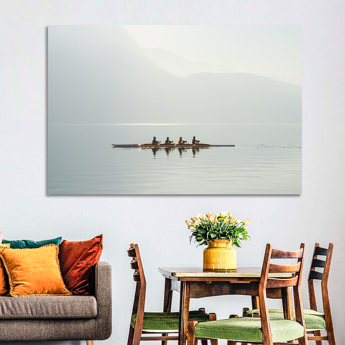 Four Rowers on Lake Lugano Wall Art in a room, landscape