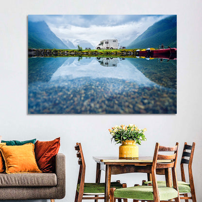 Motorhome by Mountain Lake Wall Art