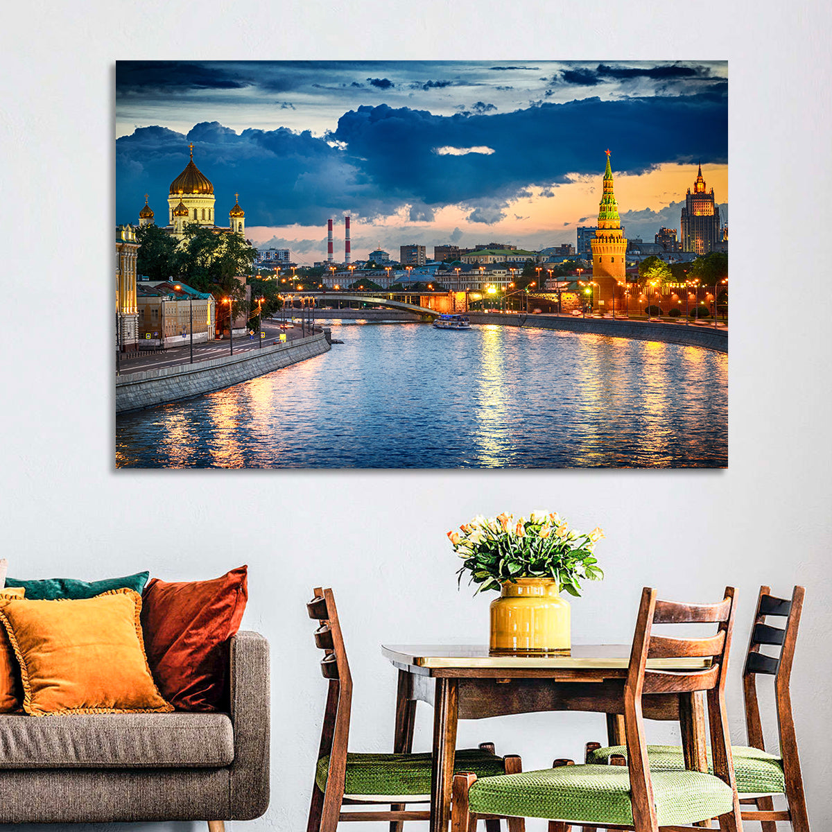 Kremlin on the Moskva River Wall Art in a room, landscape