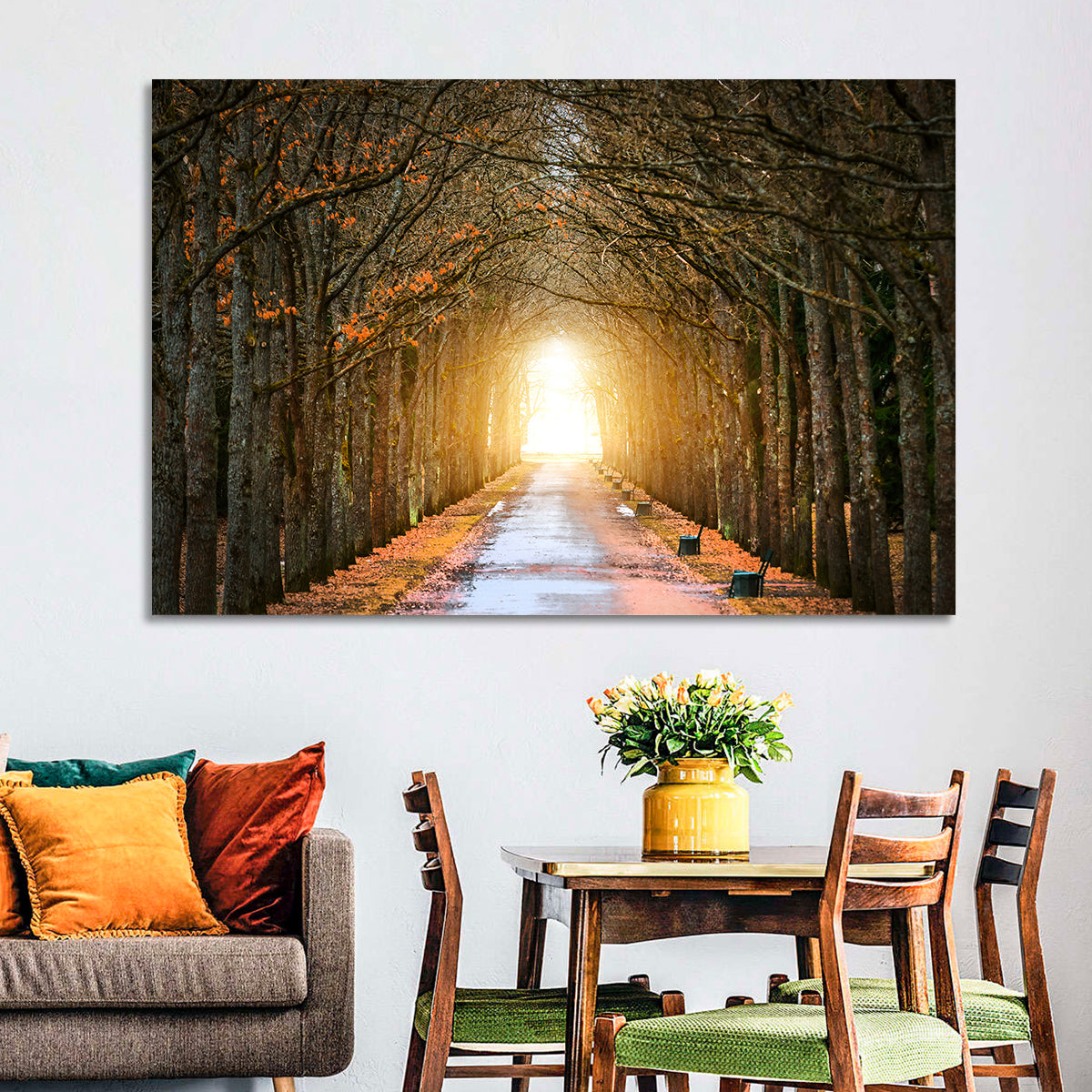 Autumn Oak Tunnel Wall Art in a room, landscape