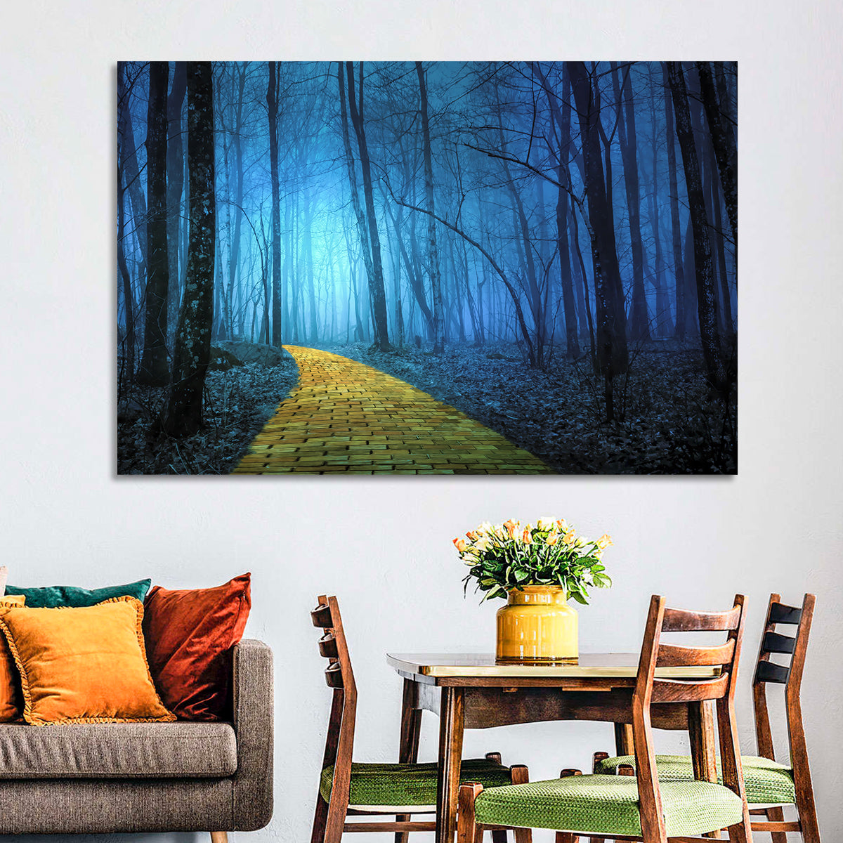 Misty Yellow Brick Road Wall Art in a room, landscape