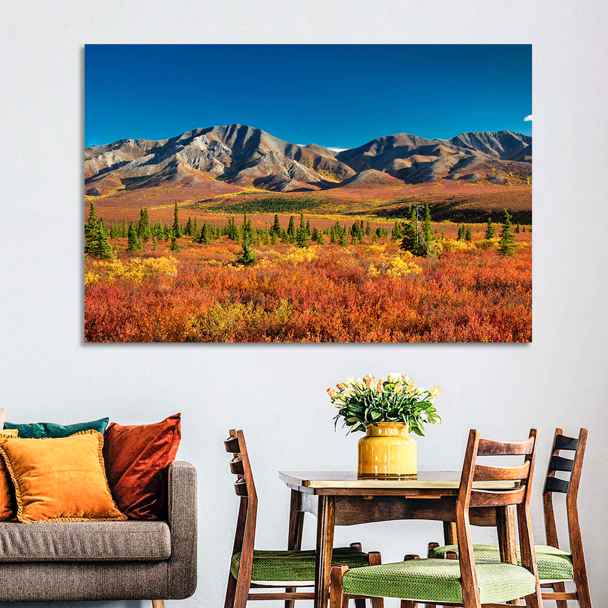 Denali Autumn Peaks Wall Art in a room, landscape