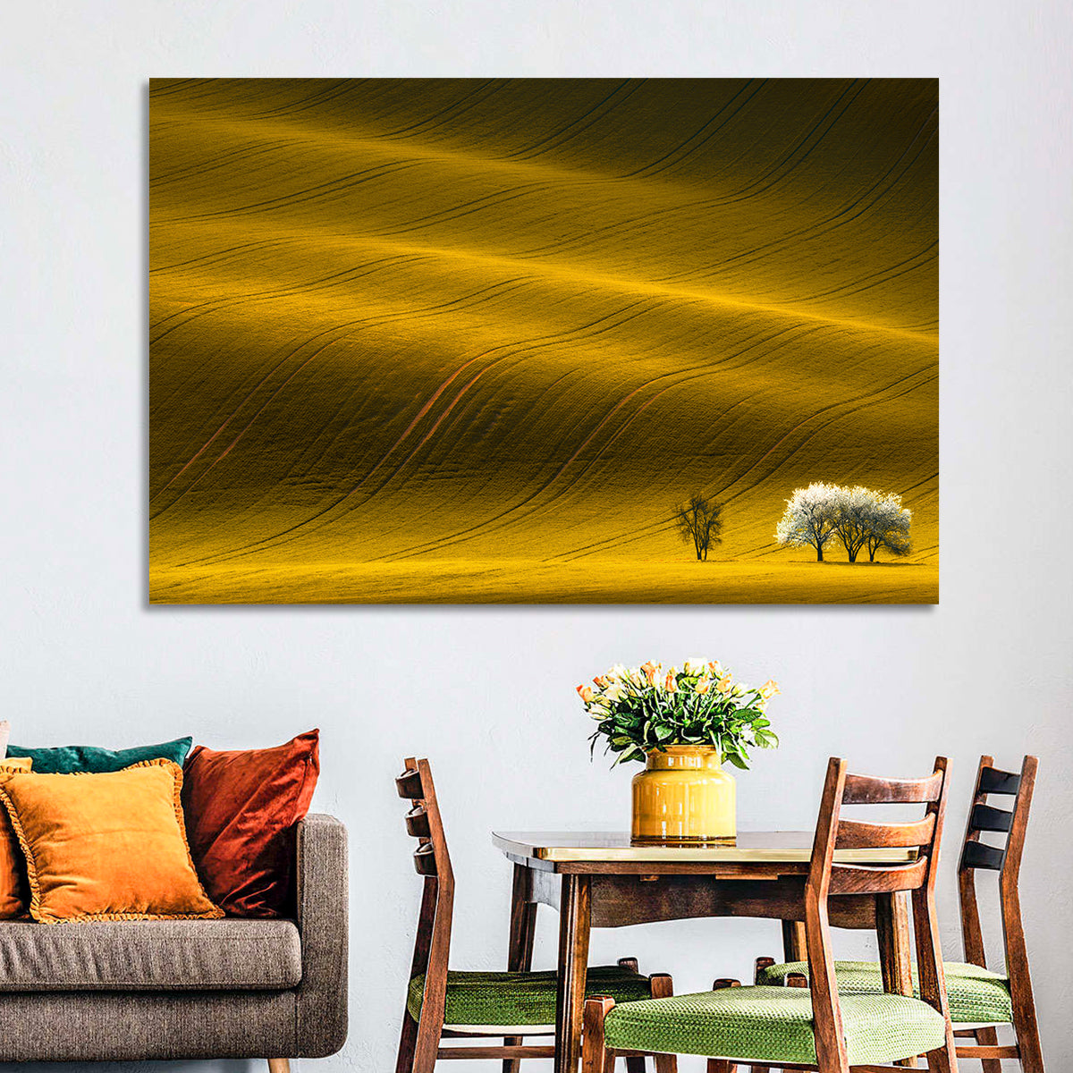 Golden Hour Rapeseed Field Wall Art in a room, landscape