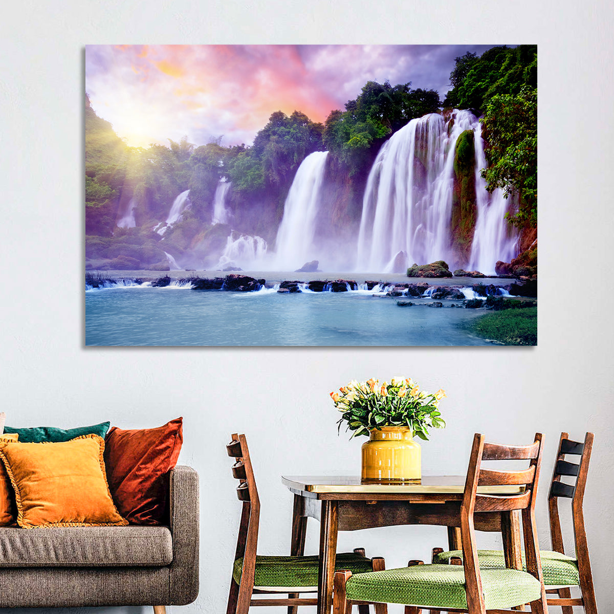 Ban Gioc Banyue Waterfall Wall Art in a room, landscape