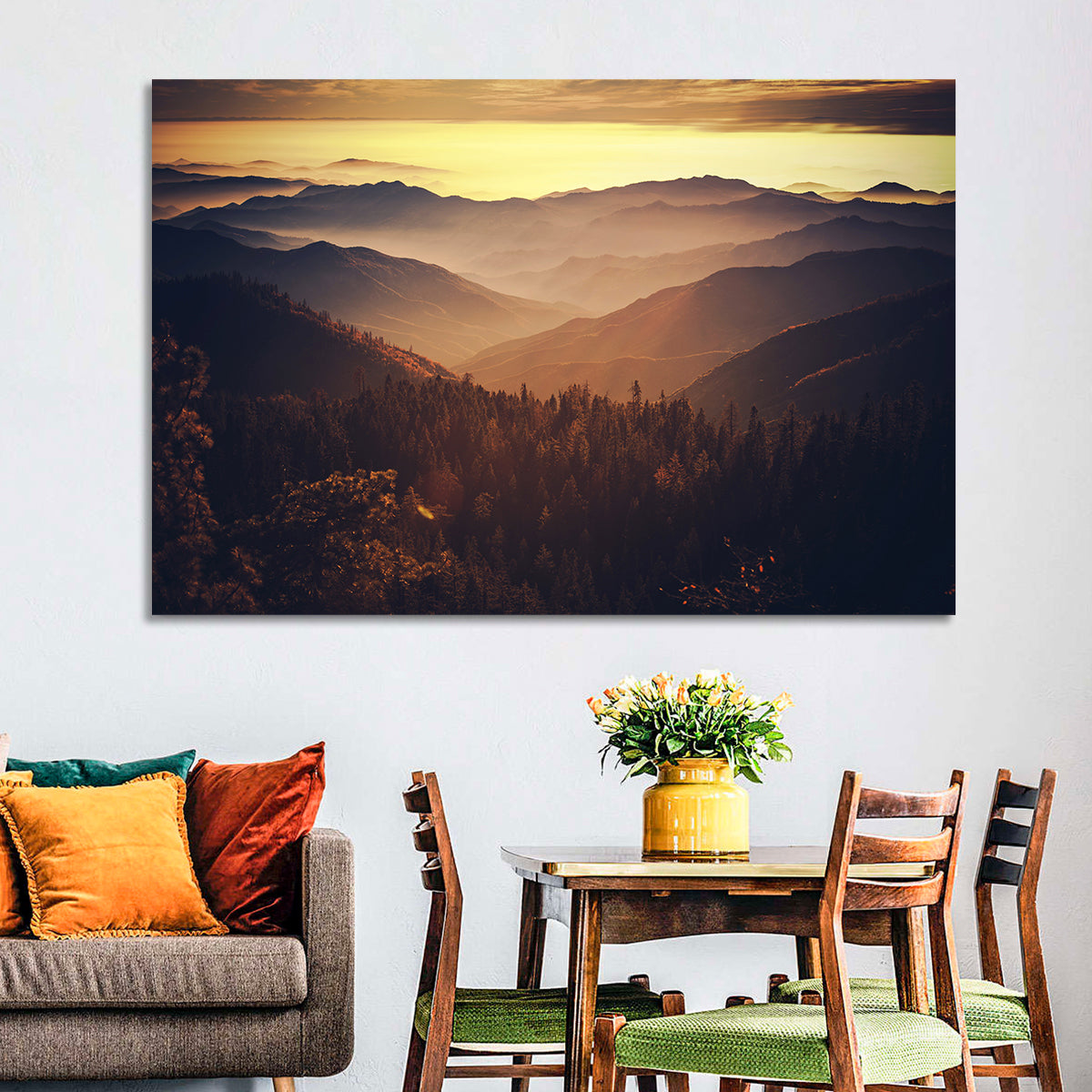 Sierra Nevada Mountains Wall Art in a room, landscape