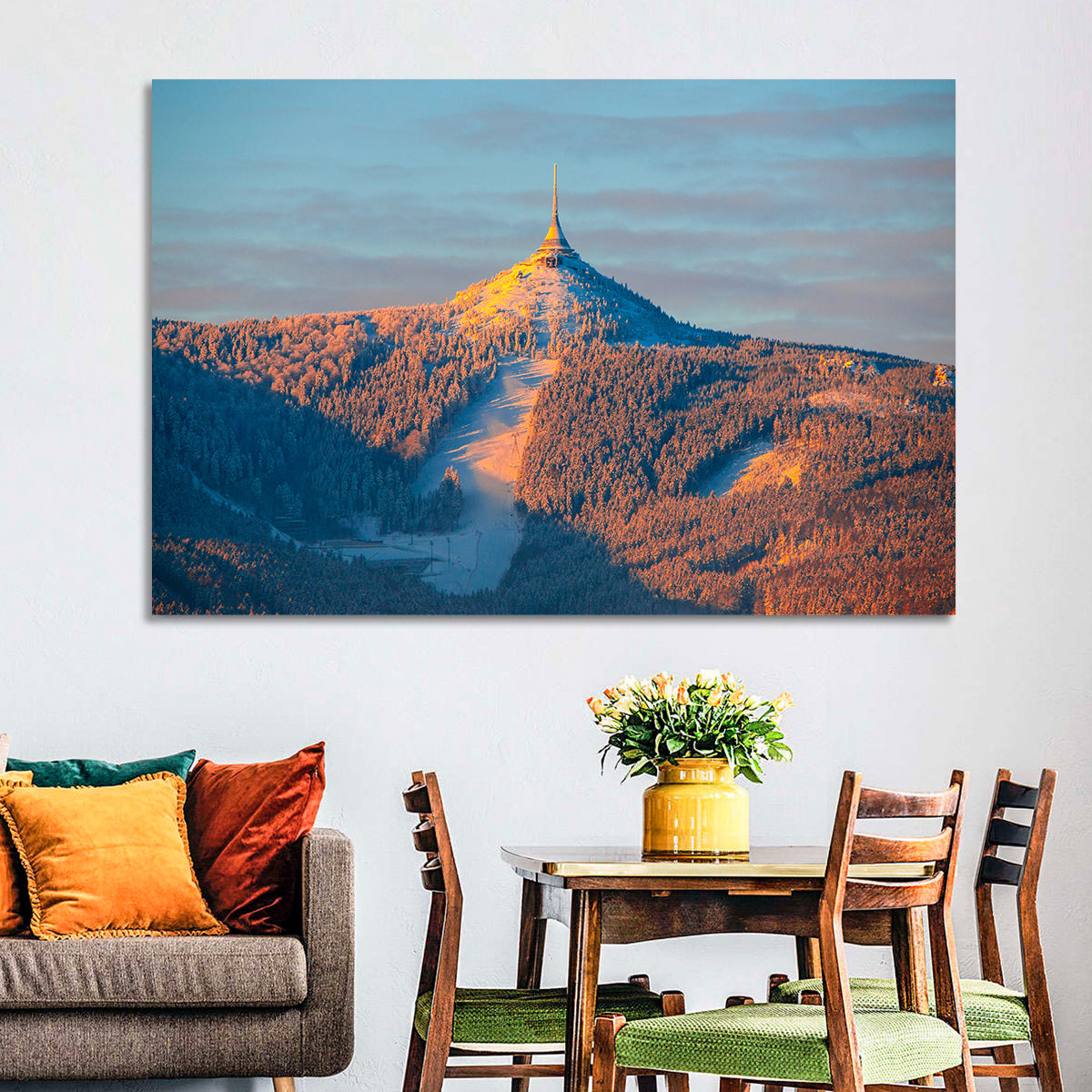 Ještěd Summit at Golden Hour Wall Art in a room, landscape