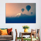 Three Hot Air Balloons Over Misty Peak Wall Art