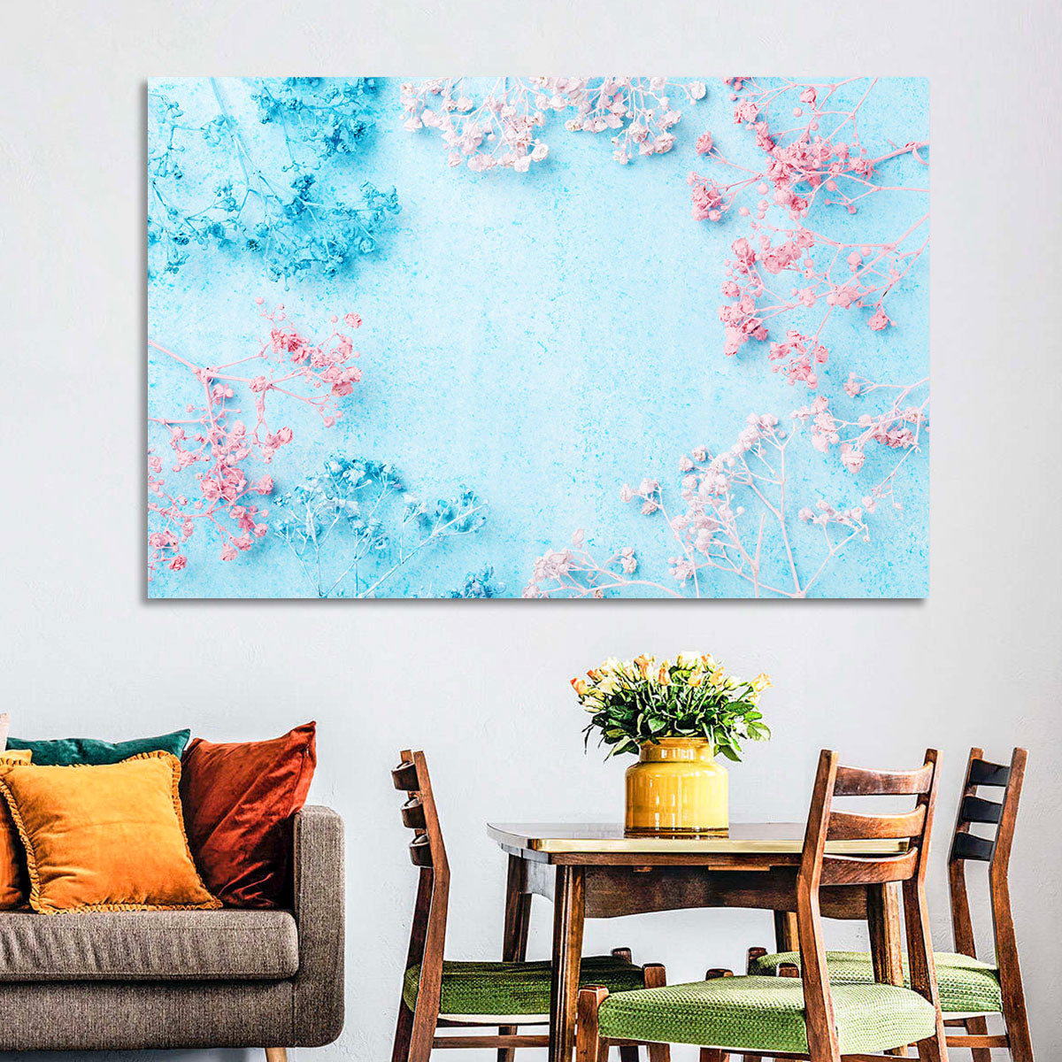 Dyed Babys Breath Arrangement Wall Art