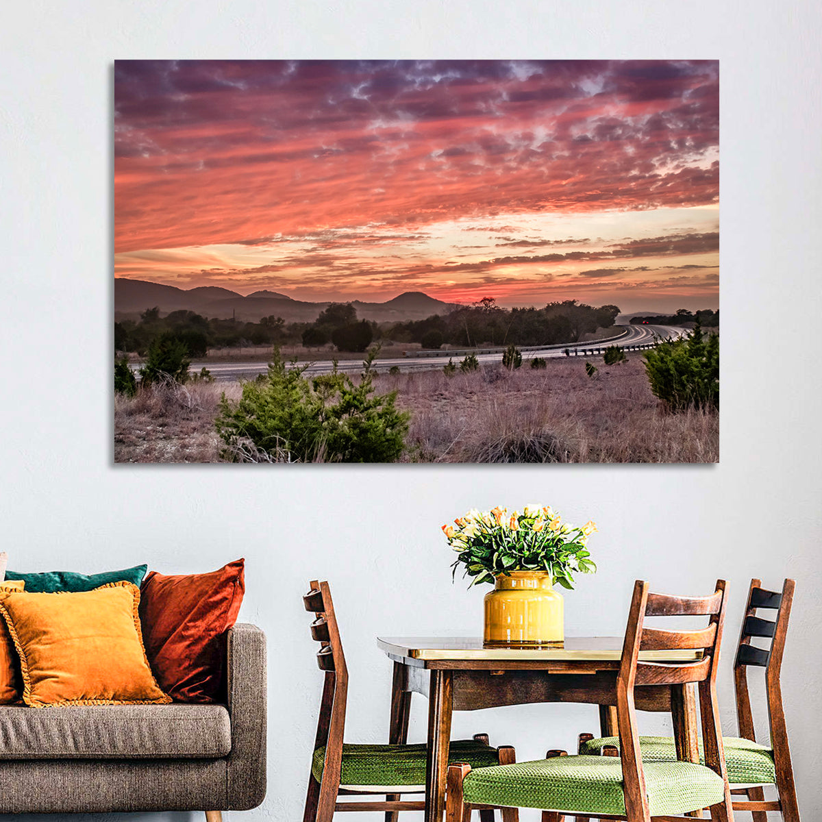 Sunset Curve on Texas Highway 16 Wall Art in a room, landscape