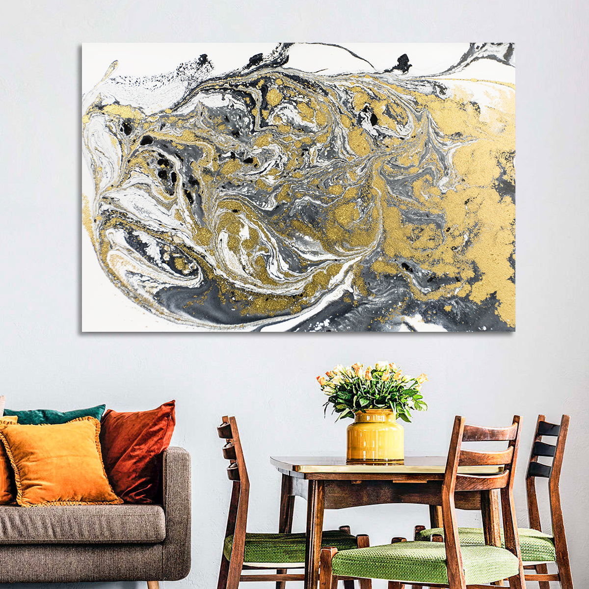Metallic Gold Marbled Abstract Wall Art