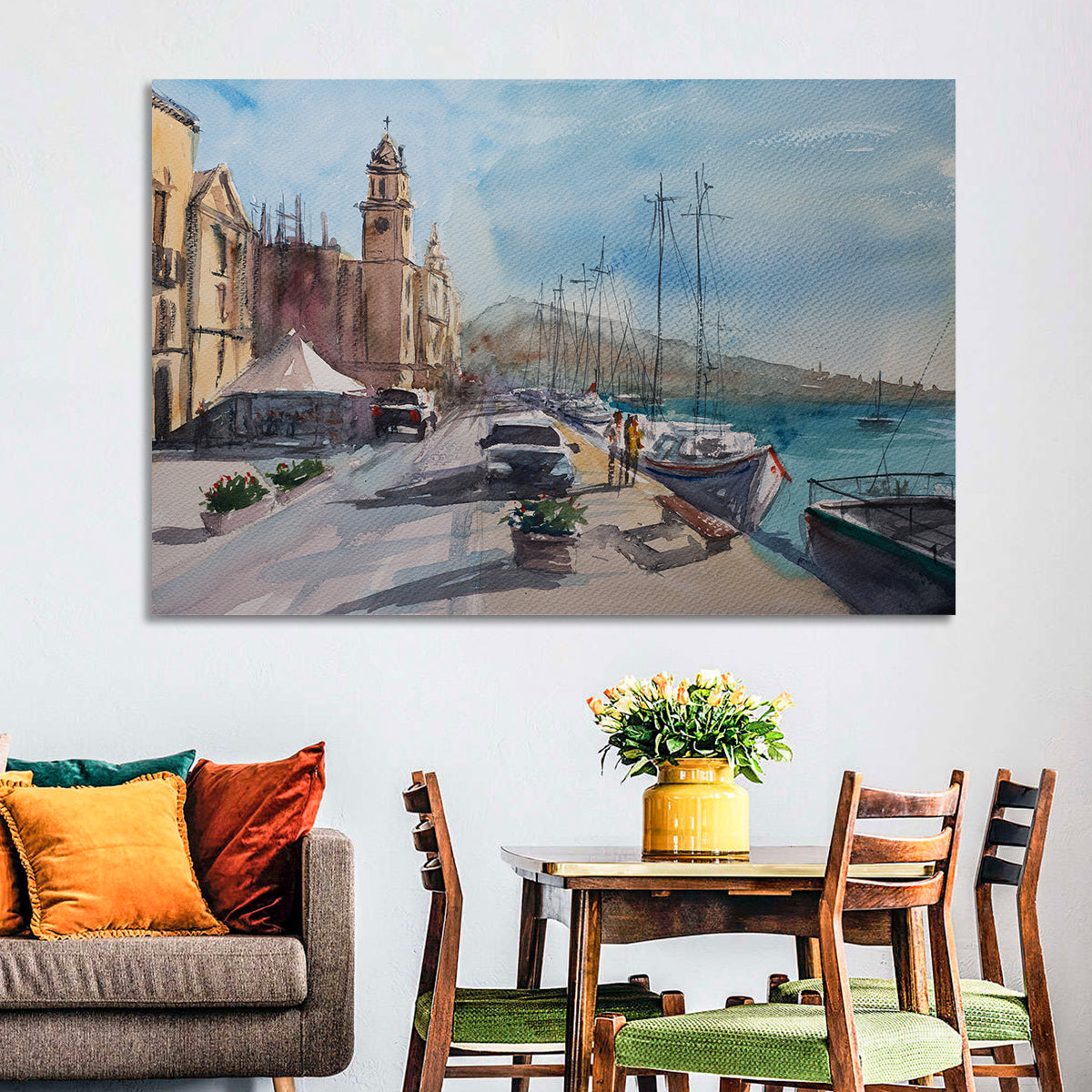 Valette Harbor Sketch Wall Art in a room, landscape