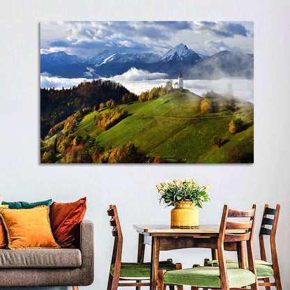 Jamnik Church on Misty Hill Wall Art