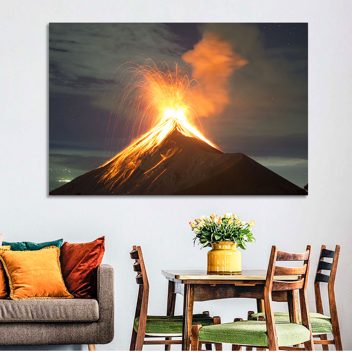 Starry Night Volcano Eruption Wall Art
