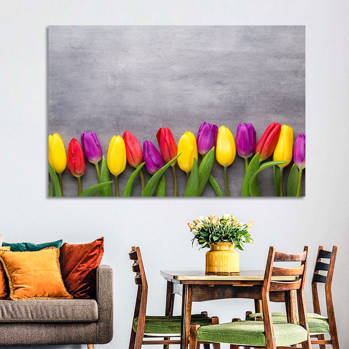 Row of Multicolored Tulips Wall Art