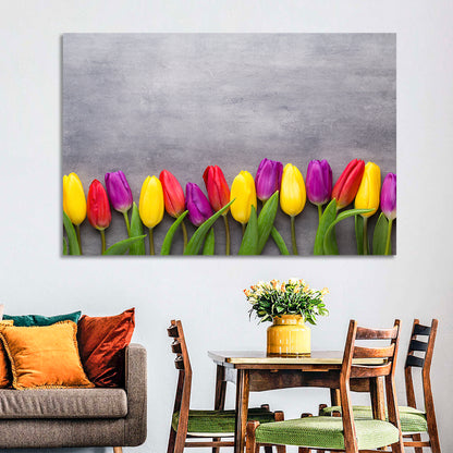 Row of Multicolored Tulips Wall Art