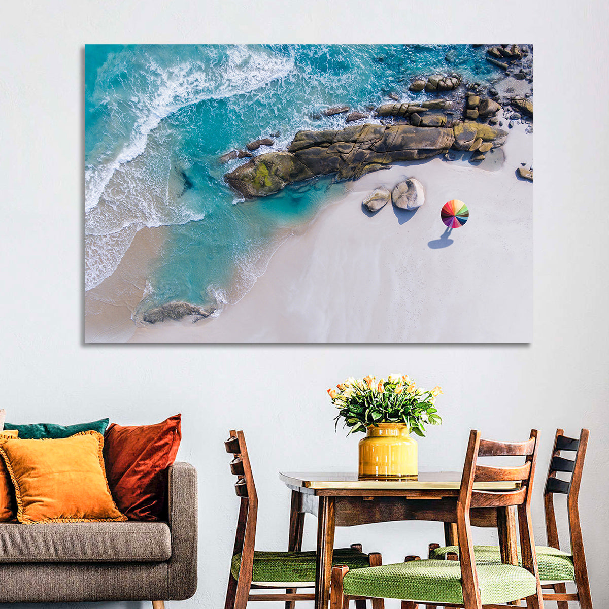 Aerial Beach with Rainbow Umbrella Wall Art