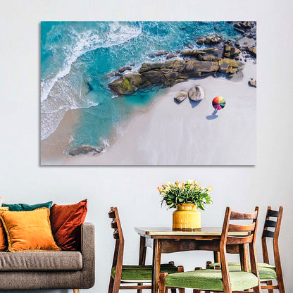 Aerial Beach with Rainbow Umbrella Wall Art