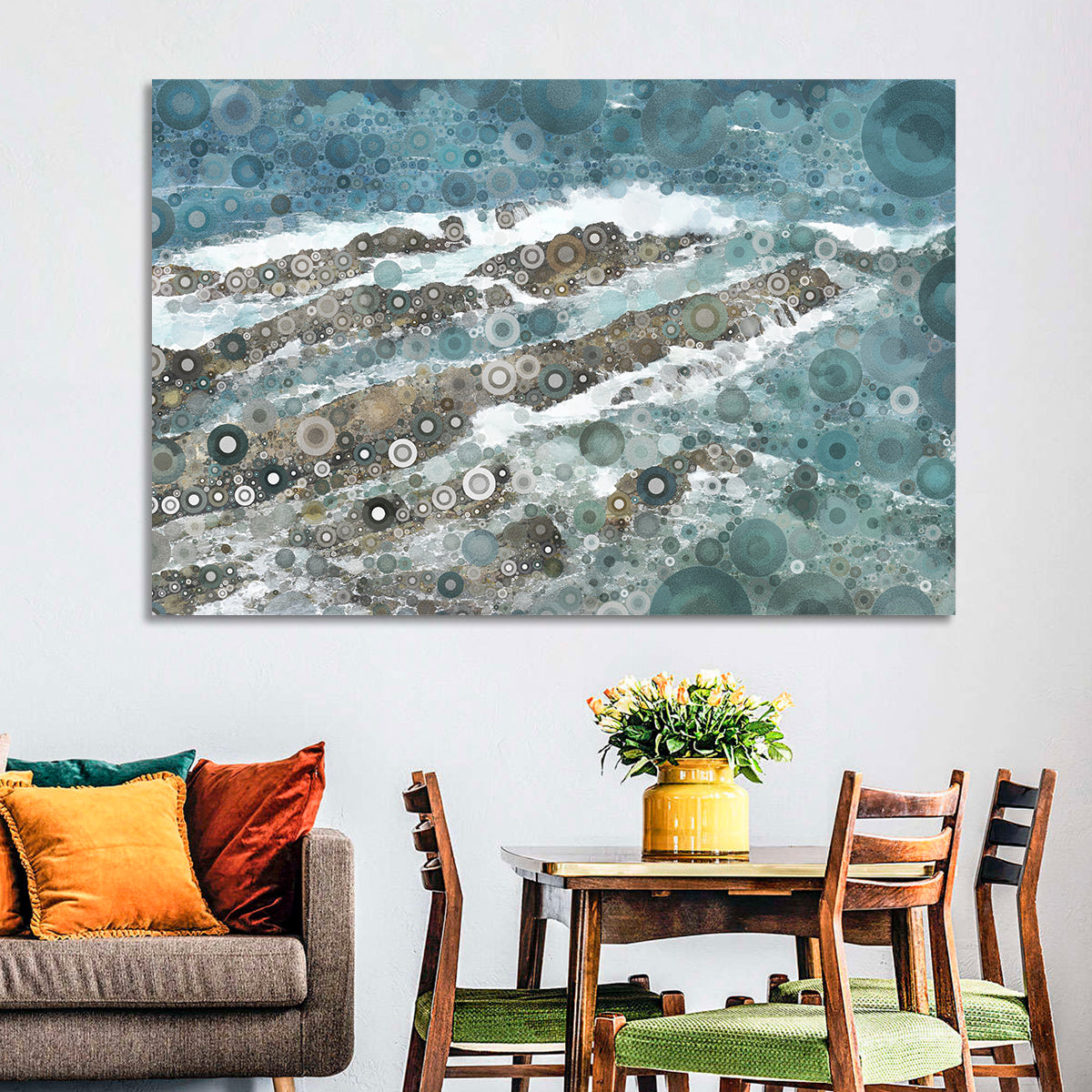 Teal Mosaic Ocean Wave Wall Art