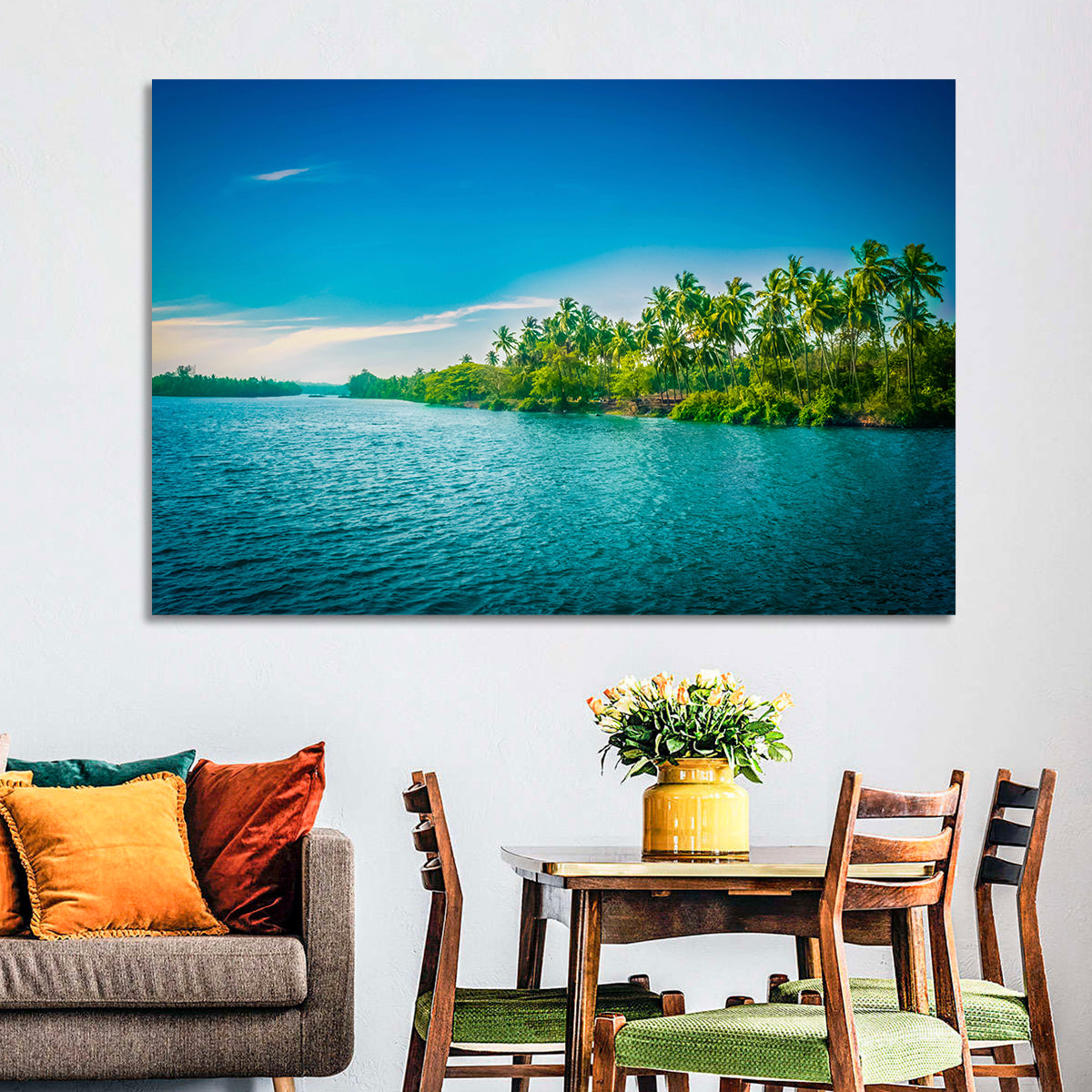 Tropical River in India Wall Art in a room, landscape