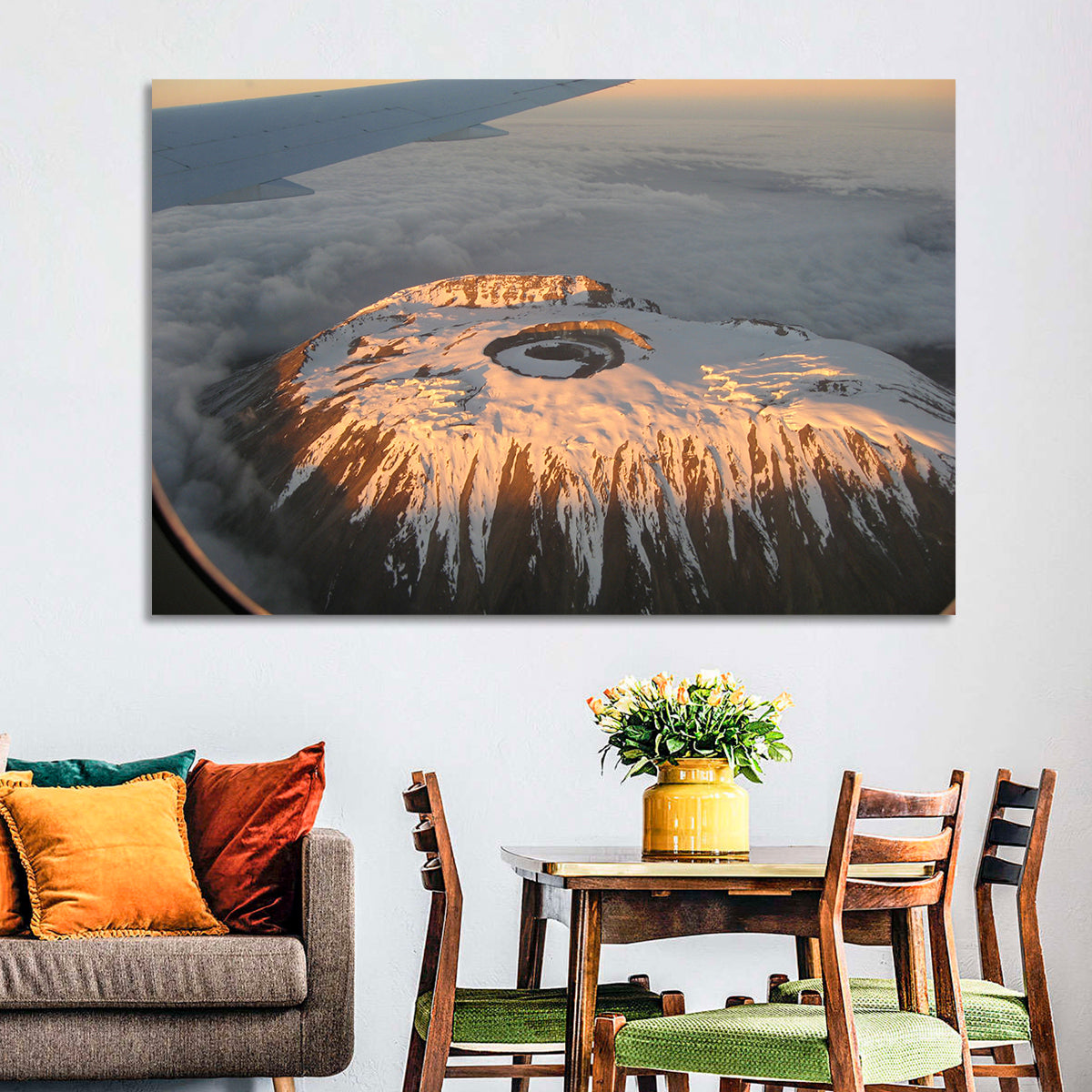 Mount Kilimanjaro Sunset Wall Art in a room, landscape