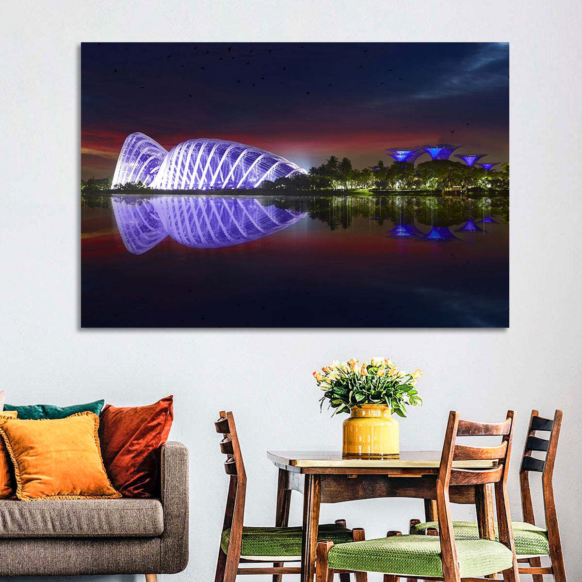 Gardens by the Bay Night Reflection Wall Art in a room, landscape
