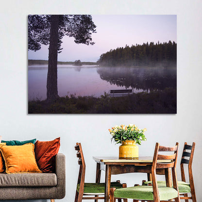 Misty Lake with Bench Wall Art